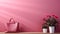 Minimalist Red Handbag On Pink Wall With Sunrays - 3d Rendering