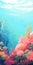 Minimalist Reef Painting: Colorful Underwater Landscape With Pink Corals And Blue Fish