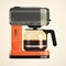 Minimalist Retro Coffee Maker: Black And Orange Monotype Print