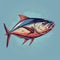 Minimalist Retro Illustration Of A Strong-faced Red Fish