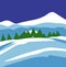 Minimalist retro panorama, vector hills landscape covered with snow