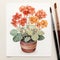 Minimalist Rustic Southwest Begonia Watercolor Illustration With Varying Pots