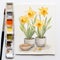 Minimalist Rustic Southwest Daffodil Watercolor Illustration With Pots