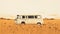 Minimalist Screenprint Illustration Of Old Vw Bus In Desolate Field