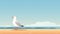 Minimalist Seagull Illustration On Beach - Flat Design