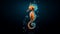 Minimalist Seahorse Illustration On Dark Cyan And Light Amber Background
