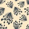 Minimalist Seamless pattern with garden and field plants, wildflowers, buds, blade of grass. Nature background for wrapping paper