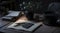 Minimalist Serenity: Wooden Table with Notebook, Black Mug, and Plant