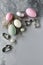 Minimalist silver Easter decoration. Flat laty