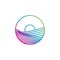 Minimalist and simple Modern ocean and sun icon, logo template, negative space ocean logo wave, sea, sun, beach, island