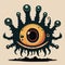 Minimalist Smiling Eyeball Monster. Creepy Role Playing Monster with Giant Center Eye and Eyes on Stalks.