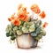 Minimalist Southwest Begonia Watercolor Illustration With Varying Pots