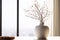 Minimalist Splendor Decorative Clay Vase with Twig, Table, and the Tranquility of a Modern Living Room\\\'s Home Decor. AI
