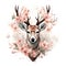 Minimalist Spring Deer with Flowers on White Background AI Generated