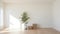 Minimalist Staging Empty Room With Box And Potted Green Tree