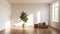 Minimalist Staging: Tranquil Empty Room With Boxes And Tree
