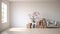 Minimalist Staging: White Room With Boxes And Flowers