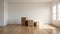 Minimalist Staging: White Room With Boxes On Hardwood Floor