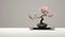 Minimalist Still Life: Tranquil Bonsai Tree With Pink Flowers