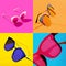 Minimalist summer collage with different vivid retro shaped sunglasses.