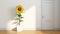 Minimalist Sunflower Vase on White Wall