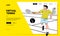 Minimalist Tennis Banner website illustration, man playing tennis on the court wearing sports outfit