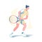 Minimalist Tennis Player Illustration on White Background for Sports Posters and Web Design.