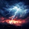 Minimalist thunderstorm scene with swirling dark clouds and vibrant lightning