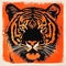 Minimalist Tiger Woodblock Print On Orange Background