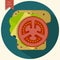 Minimalist toast icon. Sandwich with cheese, tomatoes, lettuce. Vector illustration
