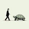 Minimalist Turtle Walking Illustration In White Background
