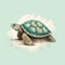 Minimalist Turtle Watercolor Illustration In The Style Of Edward Gorey And Oliver Jeffers