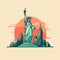 Minimalist Vector Illustration Of Statue Of Liberty At Sunset In New York City