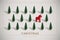 Minimalist Vintage Christmas postcard with Christmas trees and Scandinavian traditional  Dala horse.