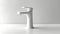 Minimalist water tap with a matte white finish, against a light backdrop. Modern faucet design. Concept of modern