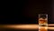 Minimalist Whiskey On Wood Table: Intense Lighting And Shadow