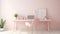 Minimalist white workspace pink pastel color plants