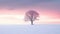 Minimalist winter scene: A solitary pink tree in a clean landscape