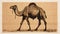 Minimalist Woodblock Print Illustration Of A Camel