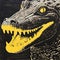 Minimalist Woodcut Illustration Of Black And Yellow Alligator