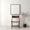 Minimalist Wooden Chair Frame On White Wall - Traditional Japanese Art Style