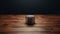 Minimalist Wooden Table With Empty Tin On Dark Background
