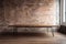 a minimalist wooden table with metal legs in a loft space