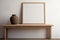 Minimalist Wooden Table with Print Frame on Wall AI Generated