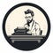 Minimalist Writer Icon: Bearded Man With Typewriter