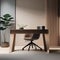 A minimalist, Zen-inspired home office with a clutter-free desk, calming colors, and natural materials2