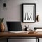 A minimalist, Zen-inspired home office with a clutter-free desk, calming colors, and natural materials5