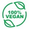 Minimalistic 100% vegan logo. Linear 100% vegan food symbol inside circle with leaves, Vector illustration