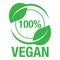 Minimalistic 100% vegan logo. Linear 100% vegan food symbol inside circle with leaves, Vector illustration