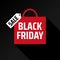 Minimalistic advertising concept with black friday shopping bag. Red bag with shadow. Shopping promotion. Special offer sale